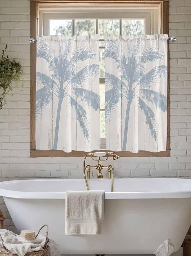 Summer Coconut Tree on Vintage Wood Grain Window Valance Curtains, Seaside - Image 6