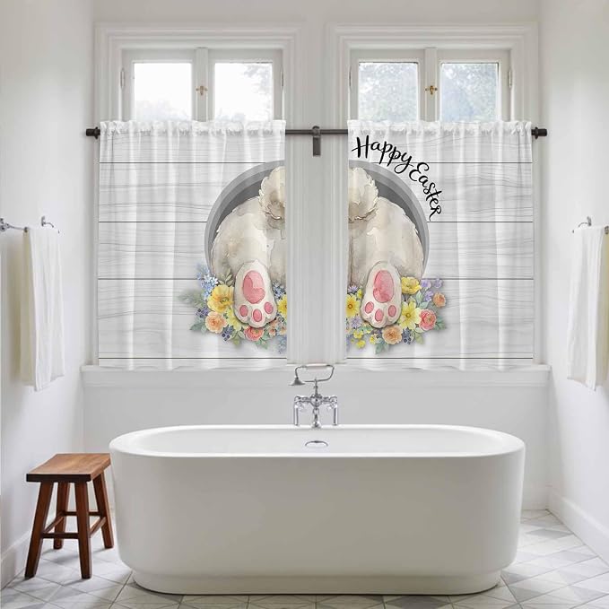 Easter Bunny Kitchen Curtains 45 Inch Long 2 Panel Set, Rod Pocket Window - Image 5