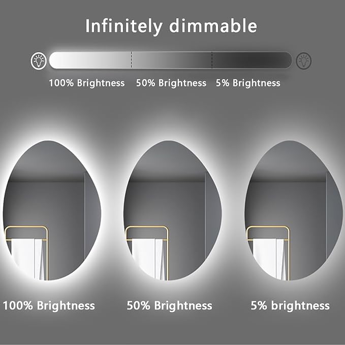 50x70cm LED Backlit Bathroom Mirror Wall-Mounted Smart Vanity Mirror - Image 5