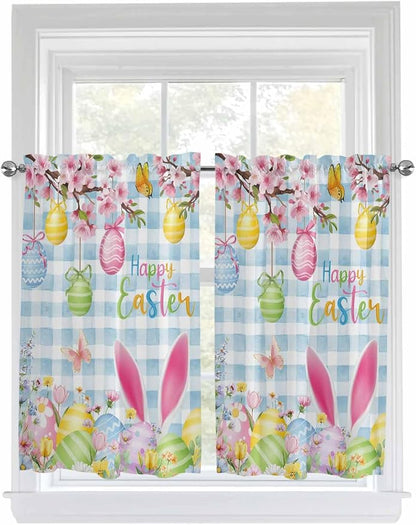 Happy Easter Kitchen Curtains 54 Inches length, Spring Watercolor Bunny Eggs by Unknown