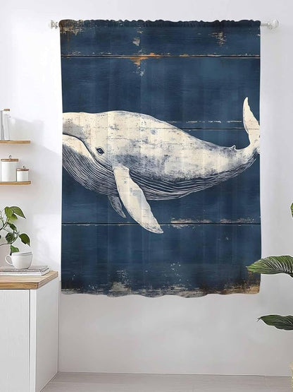 Sheer Curtains 72 Inches Long, Ocean Vintage Whale Semi Sheer Curtains Light - Image 2