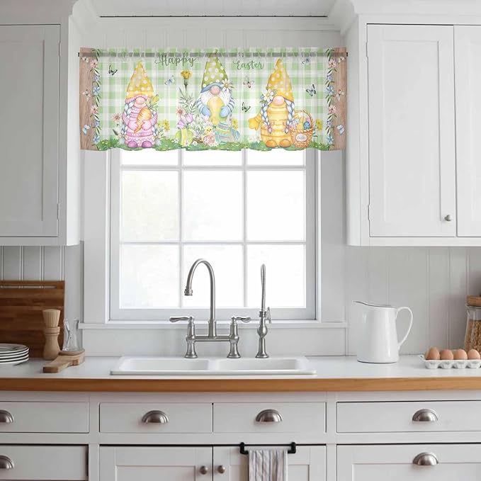 Easter Sheer Valances for Windows 54"x18", Light Filtering Kitchen Curtains - Image 3