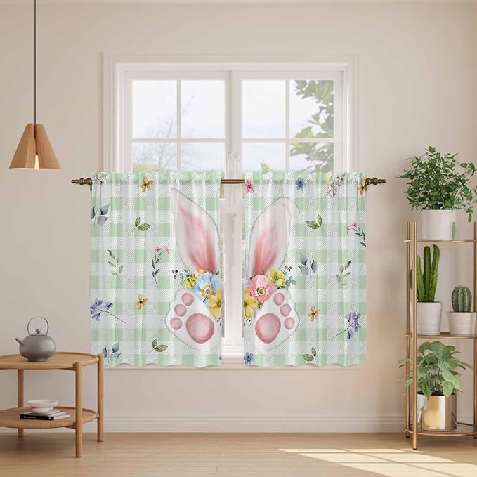 Easter Kitchen Tier Curtains 45 Inch Long 2 Panel Set, Rod Pocket Short Window - Image 3