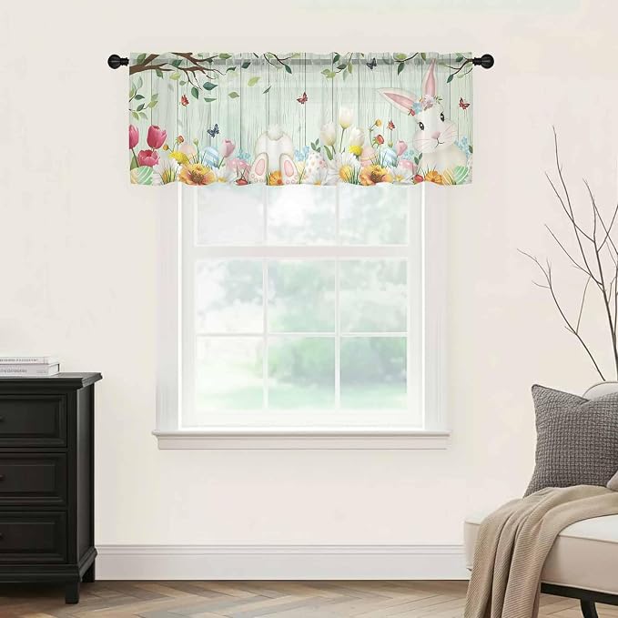 Easter Sheer Valances for Windows 60"x18", Light Filtering Kitchen Curtains - Image 9
