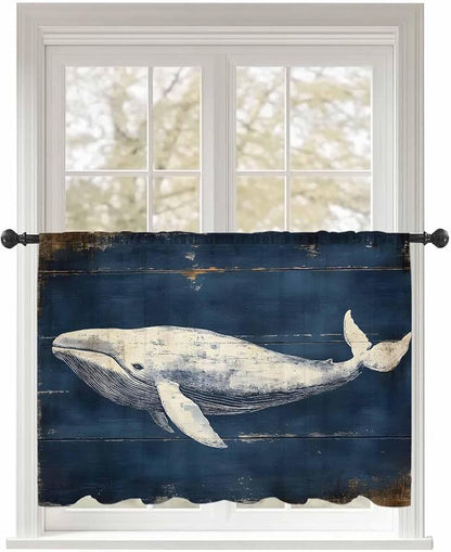 Sheer Curtains 54 Inch Length, Ocean Vintage Whale Semi Sheer Curtains Light by Unknown