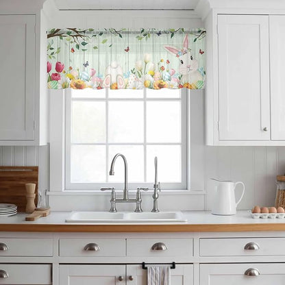 Easter Sheer Valances for Windows 60"x18", Light Filtering Kitchen Curtains - Image 3