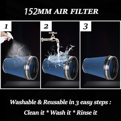 MUGE RACING 6" 152 mm High Flow Inlet Air Filter, Air Intake Cone Filter - Image 4