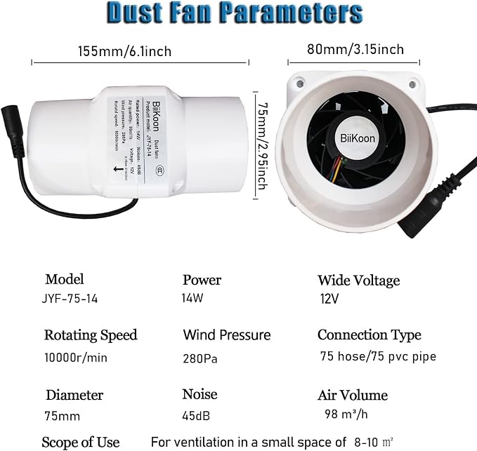 3 Inch Inline Duct Fan 53 Cfm Extractor Fan 12V Plastic Blower Air Exhaust - Image 2