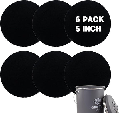 6 Pack Charcoal Filters for Compost Bin Bucket, 5 Inch Round Activated Carbon by Holismo
