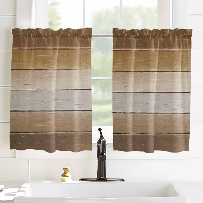 Vintage Brown Gradient Wood Grain Window Valance Curtains, Farmhouse Wood Barn - Image 8