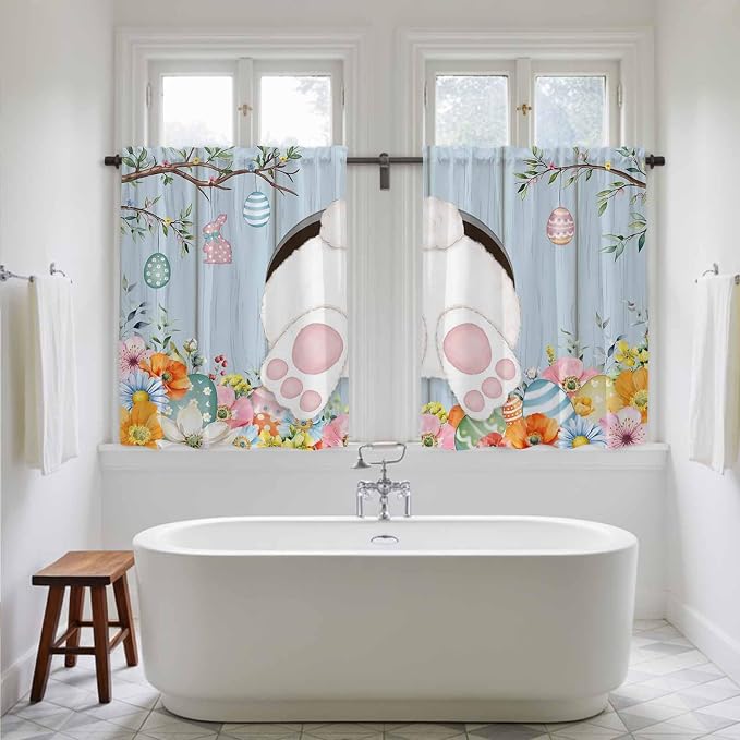 Easter Kitchen Curtains 54 Inch Long 2 Panel Set, Rod Pocket Window Curtains - Image 5