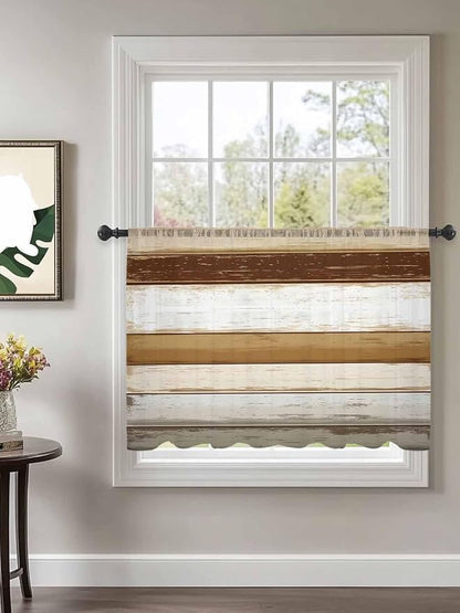 Sheer Curtains 54 Inch Length, Vintage Country Geometric Striped Privacy Voile - Image 2