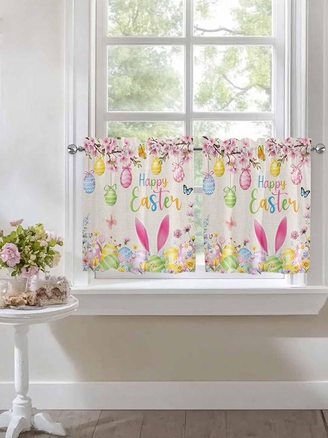 Happy Easter Half Window Curtain 36 Inches Long, Spring Farmhouse Bunny Eggs - Image 7