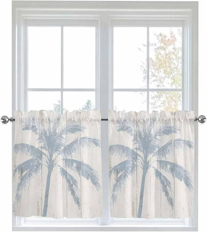 Summer Coconut Tree on Vintage Wood Grain Window Valance Curtains, Seaside - Image 6