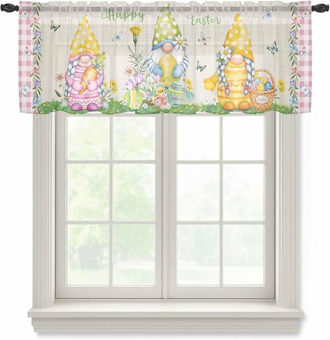 Easter Sheer Valances for Windows 42"x18", Light Filtering Kitchen Curtains by Unknown
