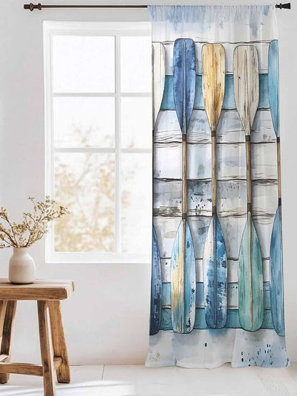 Sheer Curtains 108 Inches Long, Lake Paddle Striped Semi Sheer Curtains Light - Image 3