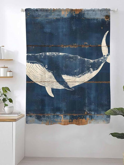Sheer Curtains 63 Inch Length, Summer Whale Blue Semi Sheer Curtains Light - Image 2