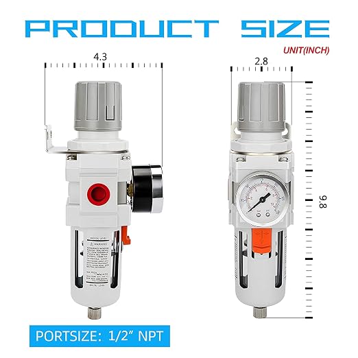 NANPU 1/2" NPT Compressed Air Filter Regulator Combo Piggyback, 5 Micron Brass - Image 3