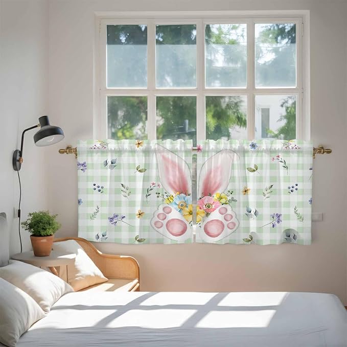 Easter Kitchen Tier Curtains 24 Inch Long 2 Panel Set, Rod Pocket Cafe Small - Image 4