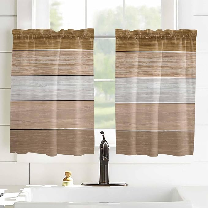 Retro Farm Wood Board Window Valance Curtains, 2 Panel - Image 8