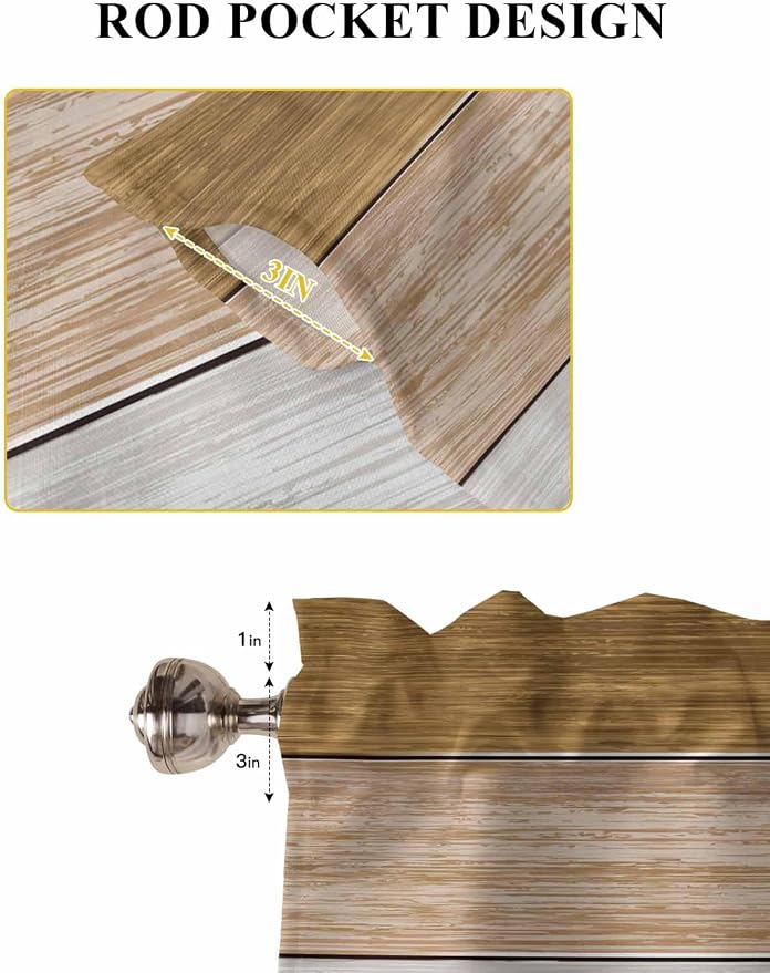 Retro Farm Wood Board Window Valance Curtains, 2 Panel - Image 7