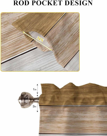 Retro Farm Wood Board Window Valance Curtains, 2 Panel - Image 5