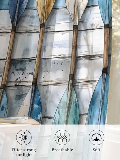 Sheer Curtains 96 Inches Long, Lake Paddle Striped Semi Sheer Curtains Light - Image 6