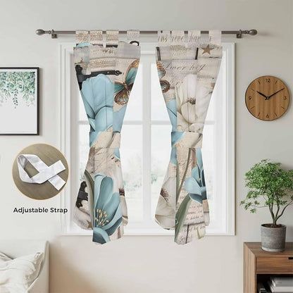 Teal Blue Tulips Bathroom Curtains 63 Inch Length, Window Curtains Tab Top - Image 5