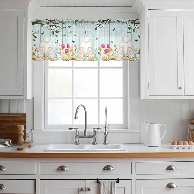 Easter Sheer Valances for Windows 42"x18", Light Filtering Kitchen Curtains - Image 3