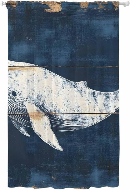 Sheer Curtains 108 Inches Long, Ocean Whale Blue Semi Sheer Curtains Light by Unknown