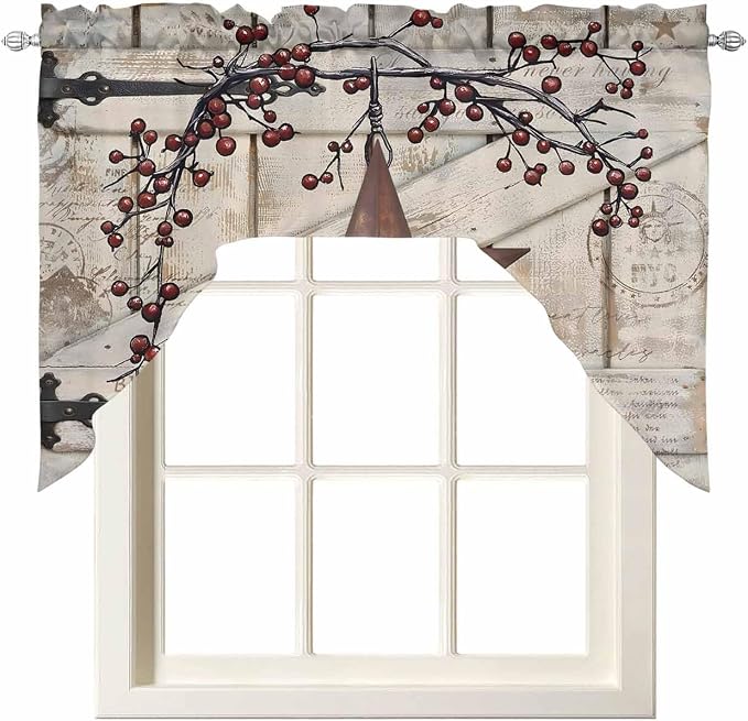 Village Stars Swag Kitchen Curtains Valance and Tier Set, Vintage Rust Yellow by Unknown