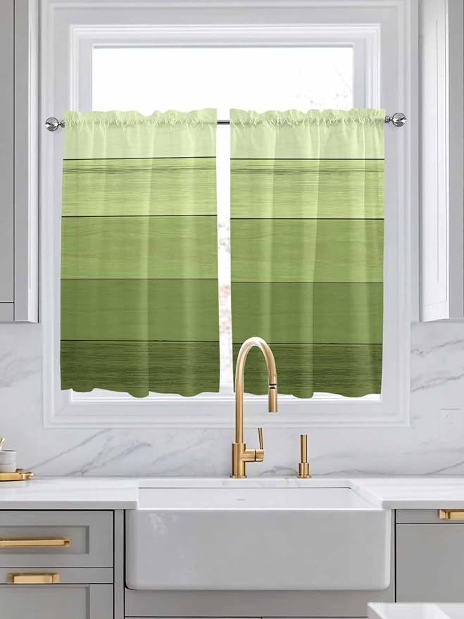 Gradient Green Wooden Board Window Valance Curtains, Retro Country Wood Grain by IDOWMAT