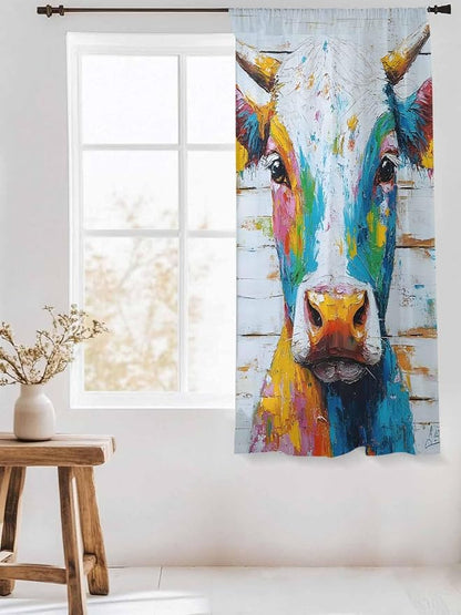 Sheer Curtains 63 Inch Length, Funny Colorful Cow Semi Sheer Curtains Light - Image 3