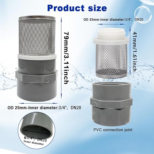 3/4" Stainless Steel Filter Cover Connected to 3/4" DN20 Grey PVC Water Pipe - Image 4