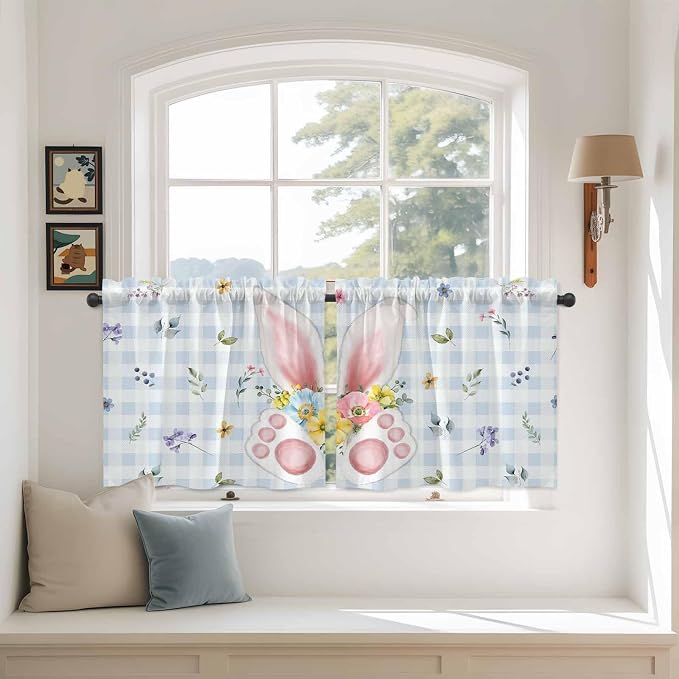 Easter Kitchen Tier Curtains 24 Inch Long 2 Panel Set, Rod Pocket Cafe Small by Unknown