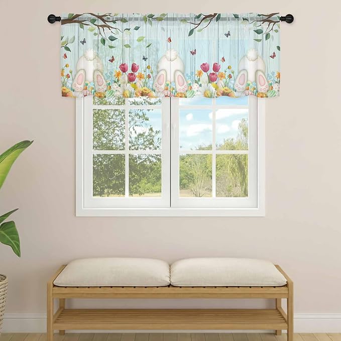 Easter Sheer Valances for Windows 42"x12", Light Filtering Kitchen Curtains - Image 4