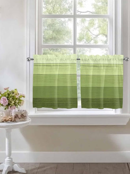 Gradient Green Wooden Board Window Valance Curtains, Retro Country Wood Grain - Image 5
