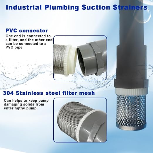 1/2" inch stainless steel filter cover connected to 1/2" grey pvc filter DN15 - Image 2