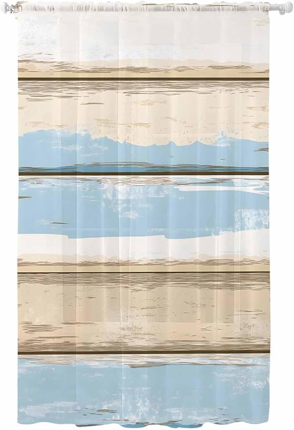 Sheer Curtains 96 Inches Long, Vintage Geometric Blue Semi Sheer Curtains Light by Unknown