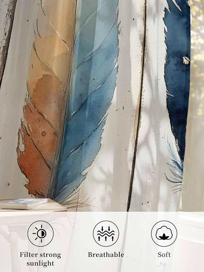 Sheer Curtains 108 Inches Long, Boho Ombre Vintage Wooden Grain Privacy Voile - Image 6