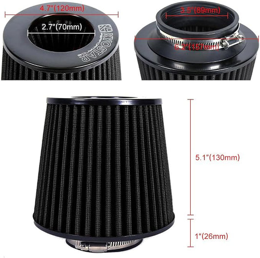 KYOSTAR Universal 3.5" High-Flow Air Filter, Reusable Cone Cold Air Intake - Image 2