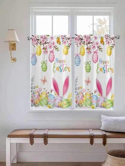 Happy Easter Tier Curtains 45 Inches Long, Spring Watercolor Bunny Eggs Flower - Image 4