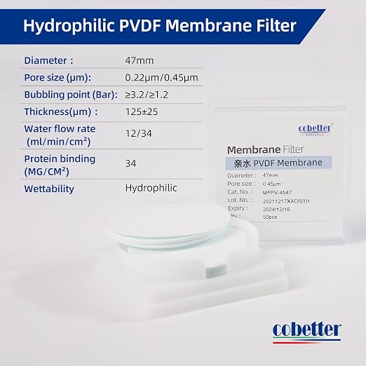 100 Pieces/Pack PVDF Disc Membrane Filters Hydrophilic 47mm Diameter 0.22µm - Image 2