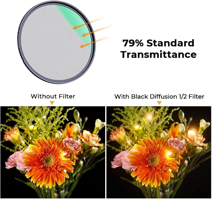 K&F CONCEPT 77mm Black Diffusion 1/2 Filter Mist Cinematic Effect Lens Filter - Image 4