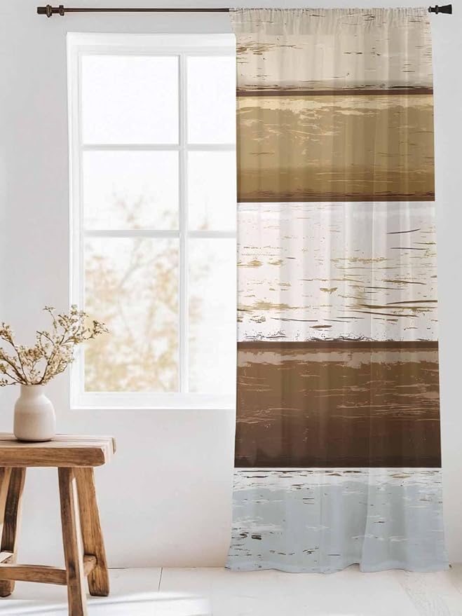 Sheer Curtains 84 Inches Long, Wood Grain Brown Semi Sheer Curtains Light - Image 3