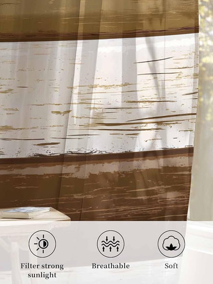 Sheer Curtains 45 Inch Length, Wood Grain Brown Semi Sheer Curtains Light - Image 6