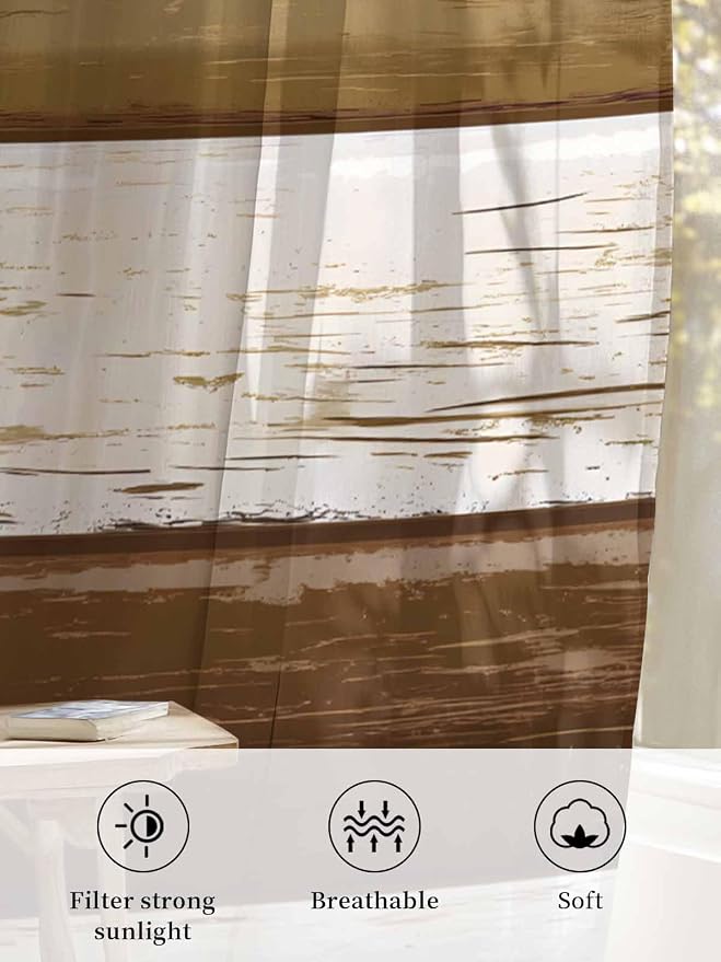 Sheer Curtains 72 Inches Long, Wood Grain Brown Semi Sheer Curtains Light - Image 6