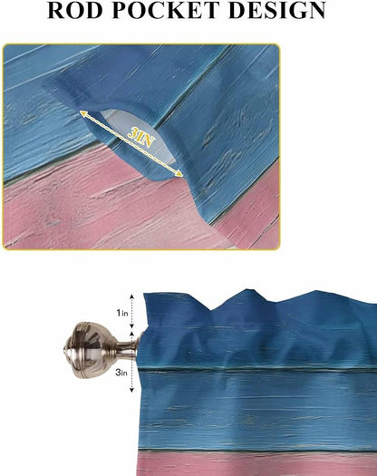 Blue Pink Brown Gradient Wood Grain Window Valance Curtains, Vintage Wood Board - Image 6