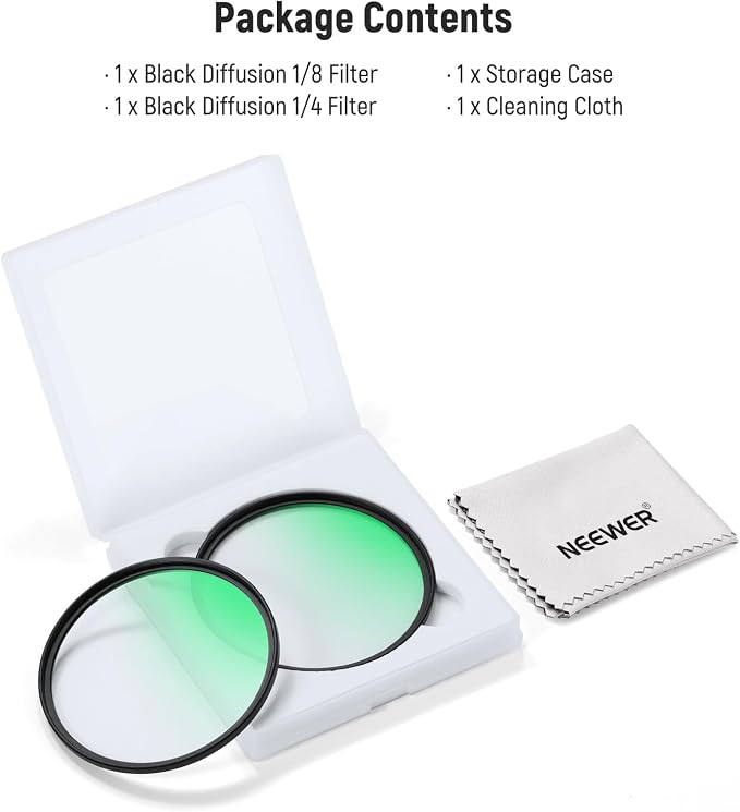 NEEWER 72mm 1/4 & 1/8 Black Diffusion Camera Lens Filter 2 Pack Set, Dreamy - Image 8