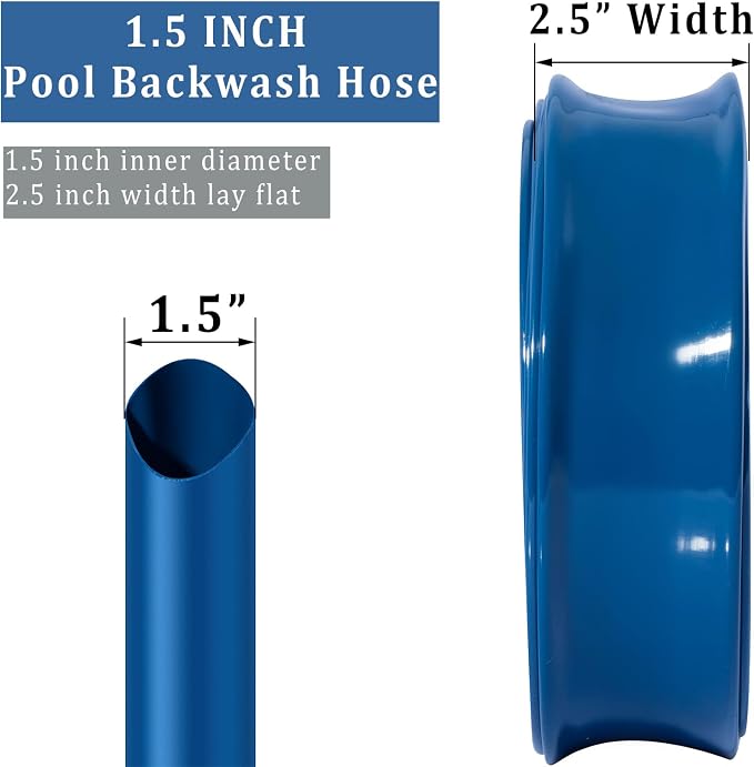 Pool Backwash Hose 1 1/2 inch × 100 ft Thicken Blue Water Discharge Pipe Lay - Image 2